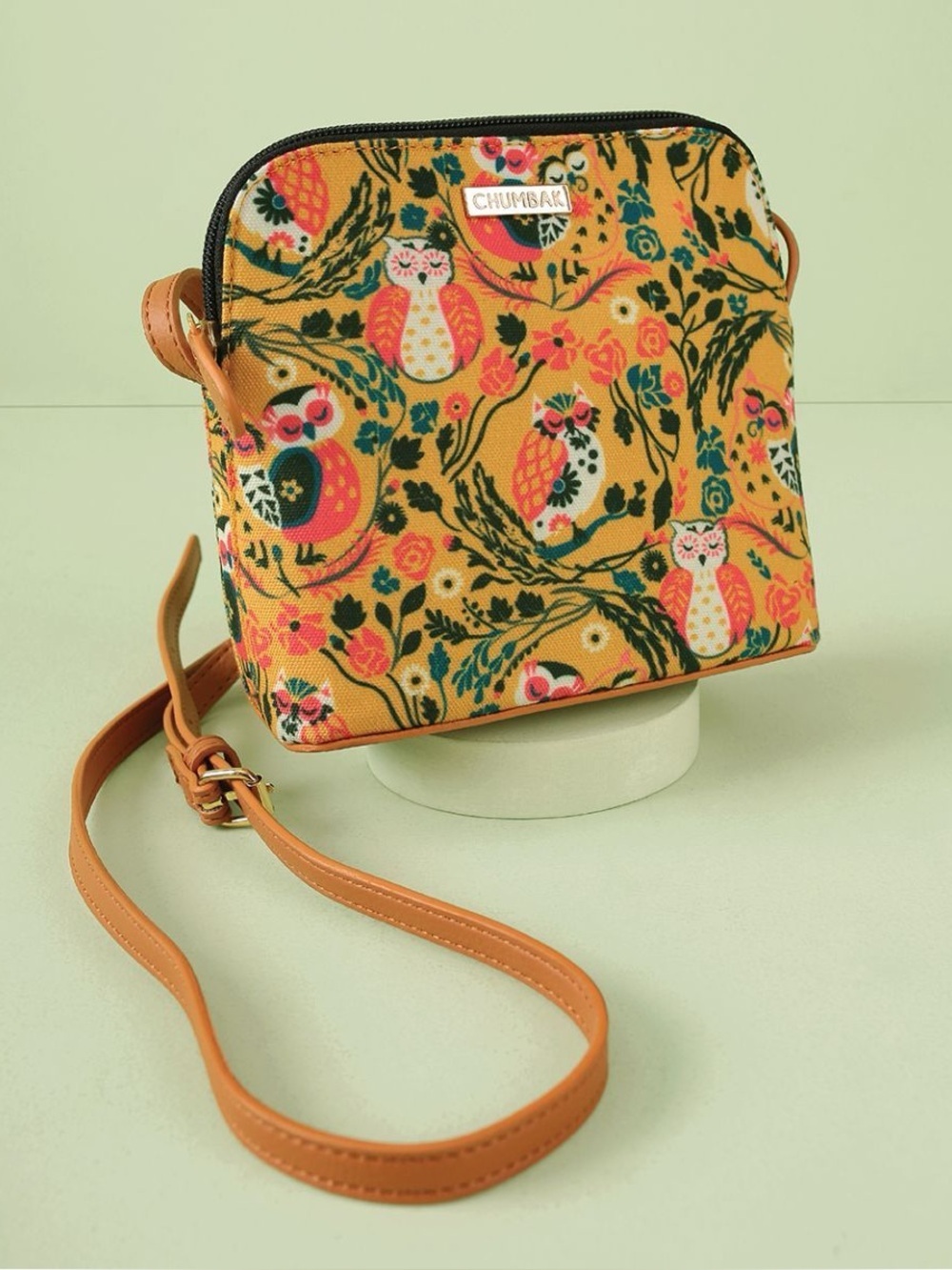 CHUMBAK Owls Jungle Stories Sling Bag Crossbody Purse- Yellow